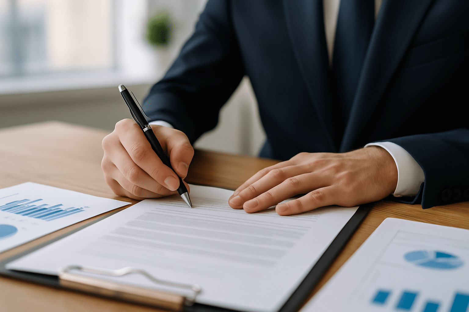 Profesjonalista w pracy, symbolizujący ubezpieczenie OC zawodowego i ochronę przed roszczeniami w branży.