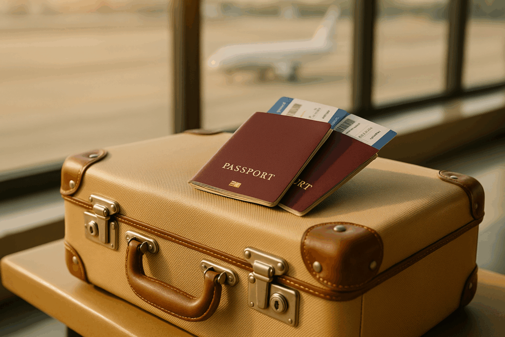 Uśmiechnięta para na tle plaży, symbolizująca ubezpieczenie turystyczne i bezpieczne wakacje.