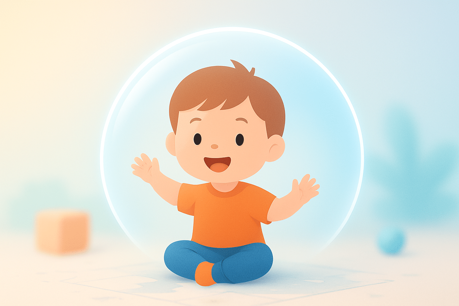 Uśmiechnięte dziecko bawiące się bezpiecznie, symbolizujące ubezpieczenie NNW i posagowe dla dzieci.